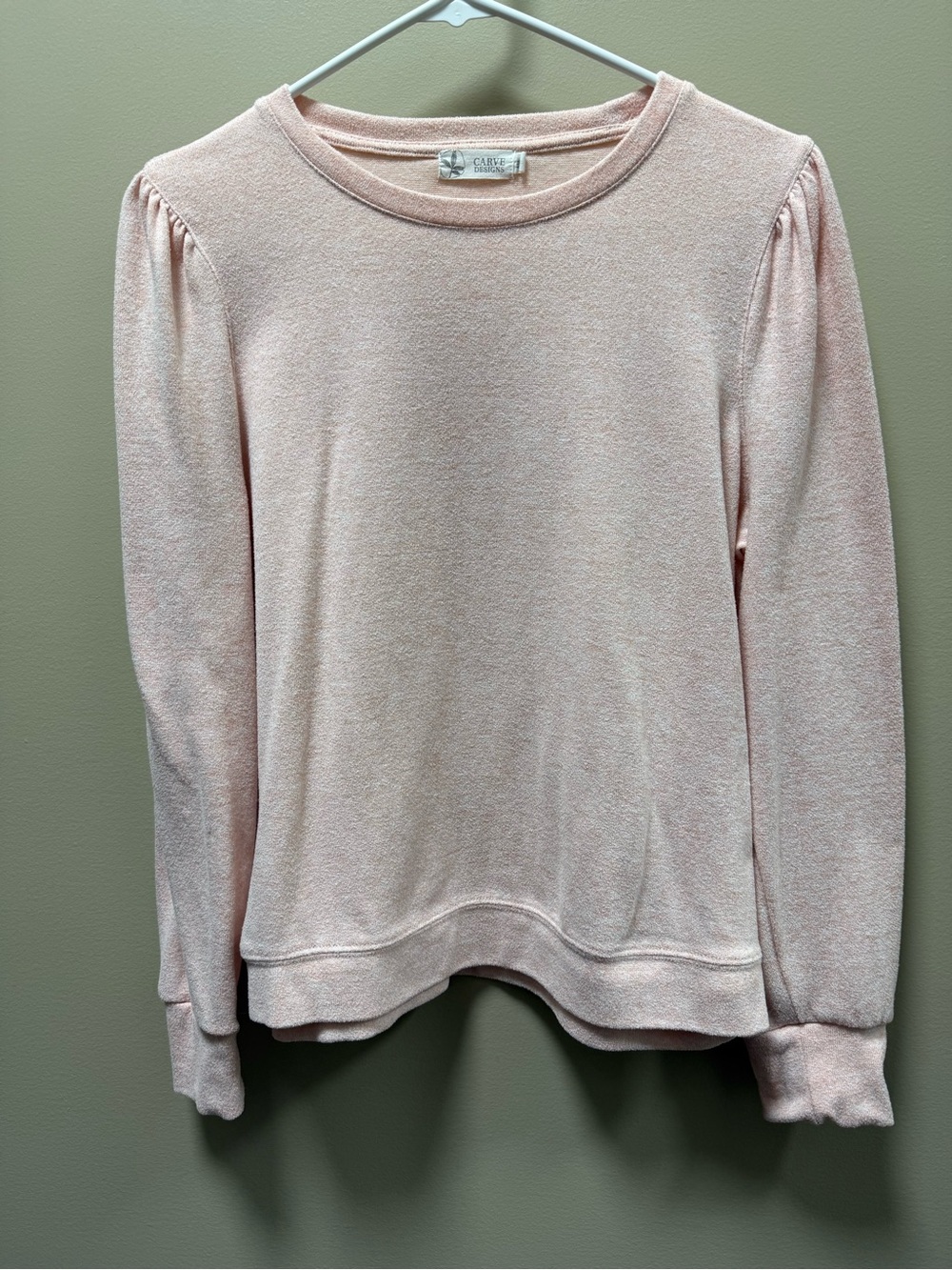 Carve Designs Blush Pink Puff Sleeve Crewneck Sweater